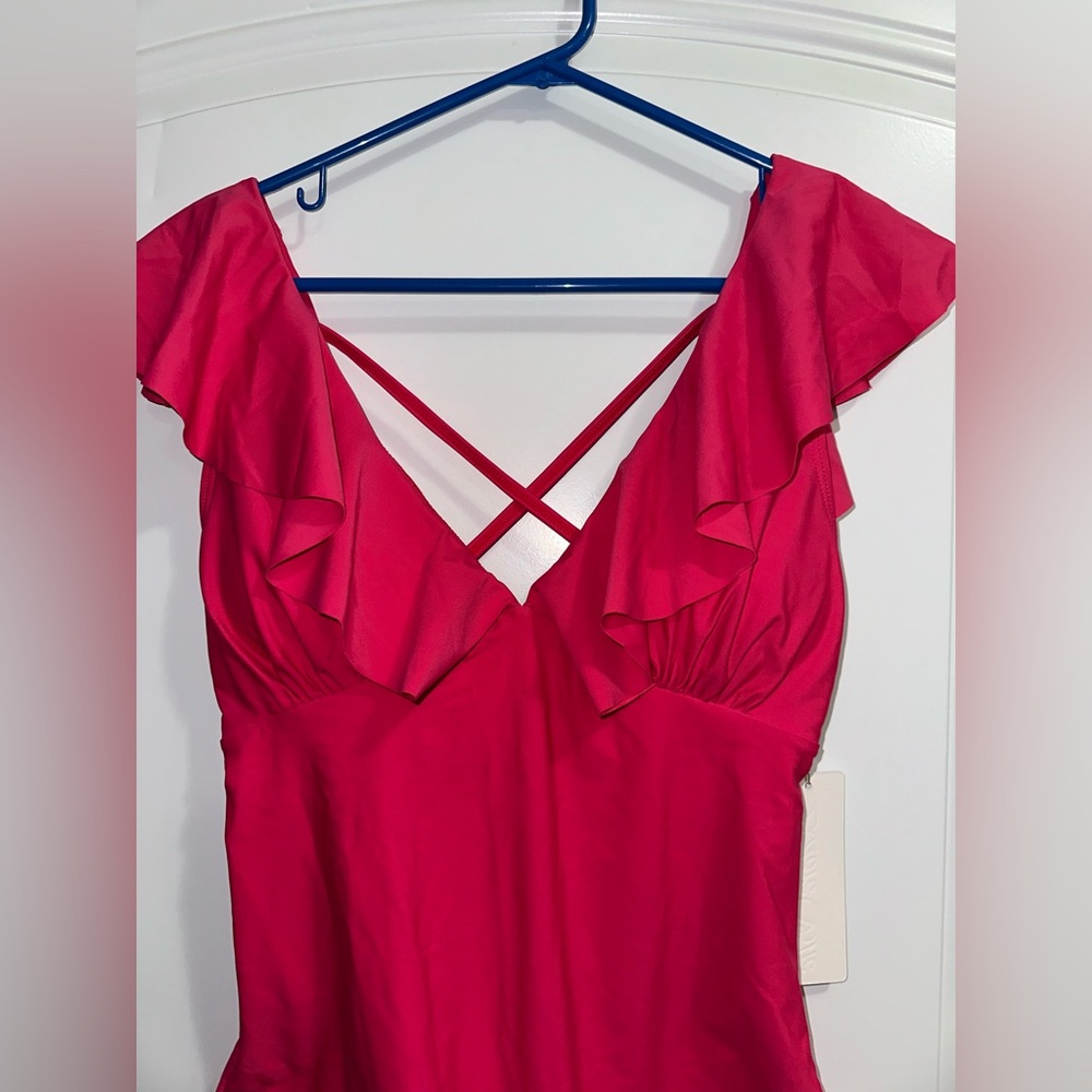 Red Ruffled V-Neck Intimate Bodysuit - Picture 2 of 5